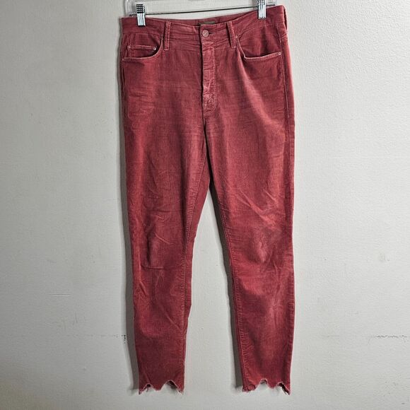 MOTHER Hopscotch Pink Looker Ankle Chew Corduroy Denim High Rise Skinny Jeans 29 - Picture 3 of 9